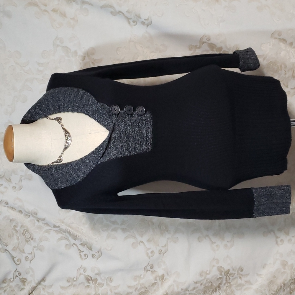 NWT Pink Rose Black Sweater Marbled Charcoal Shawl Collar & Cuffs Size L…